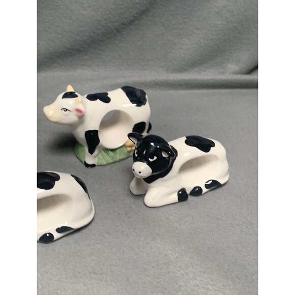 Cow Napkin Holder Ring Set of 4 Ceramic Vintage Farmhouse Decor - Picture 5 of 16